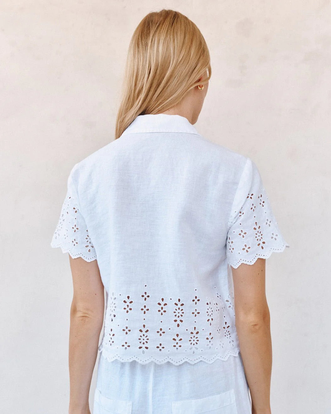 Bella Dahl Short Sleeve Embroidered White Button Down