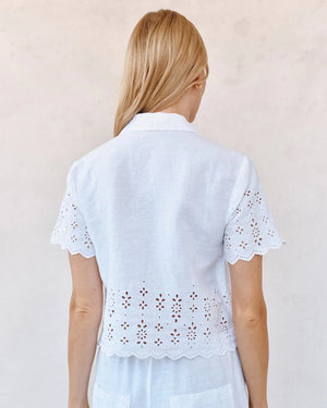 Bella Dahl Short Sleeve Embroidered White Button Down