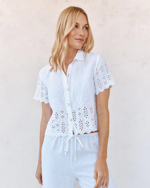 Bella Dahl Short Sleeve Embroidered White Button Down