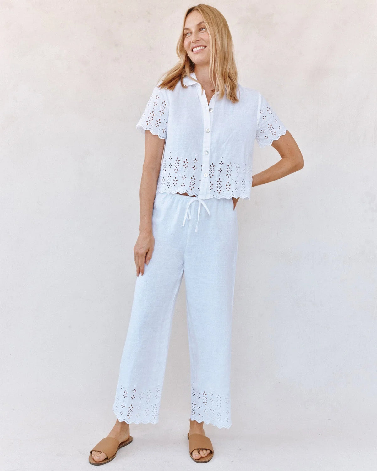 Bella Dahl Short Sleeve Embroidered White Button Down 