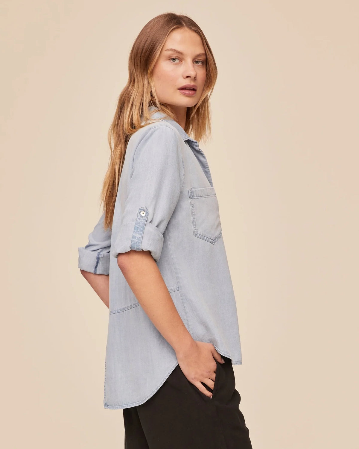 Bella Dahl Split Back Chambray Button Down