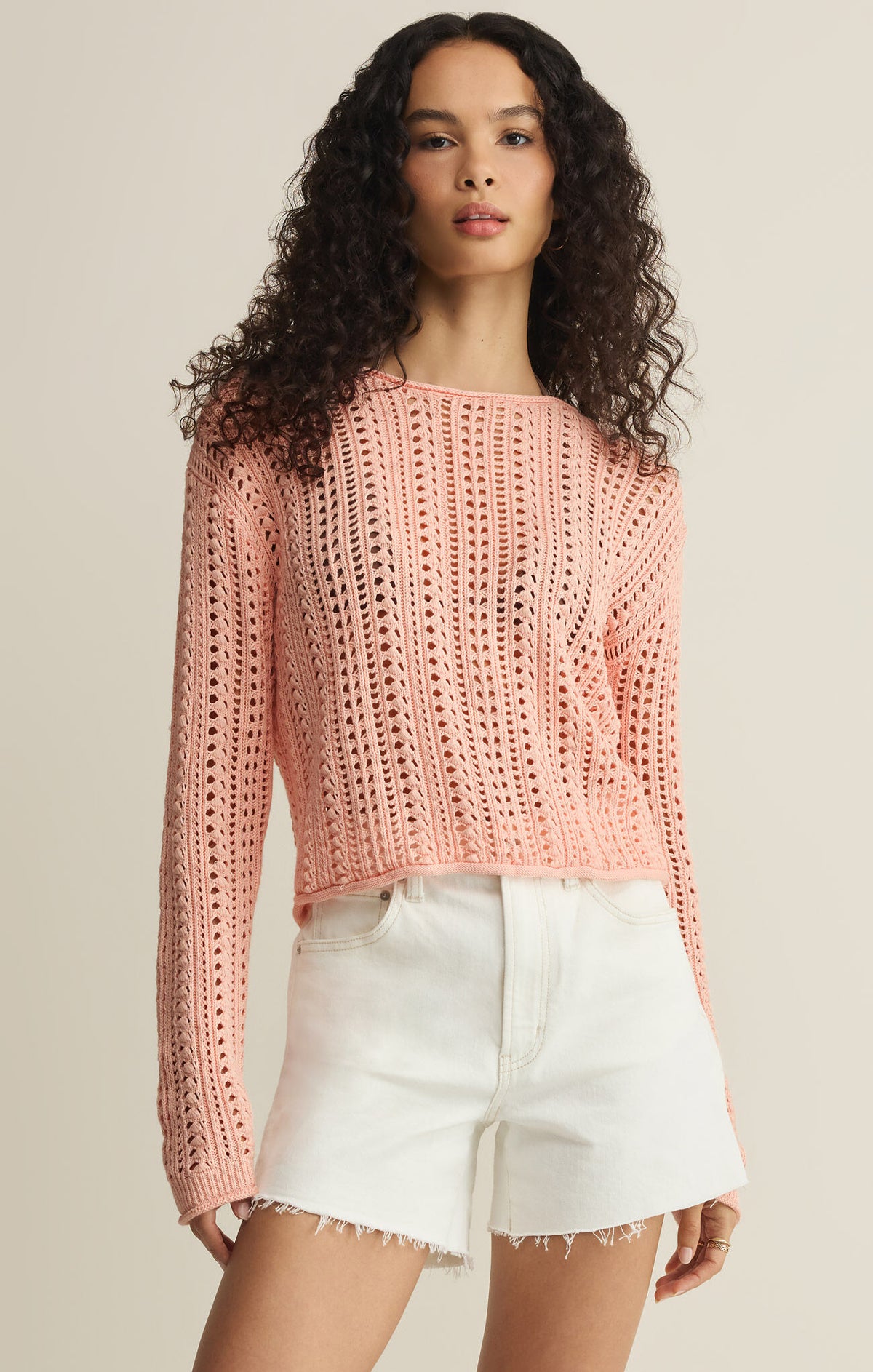 Z Supply Upland Crochet Sweater in Bellini Peach