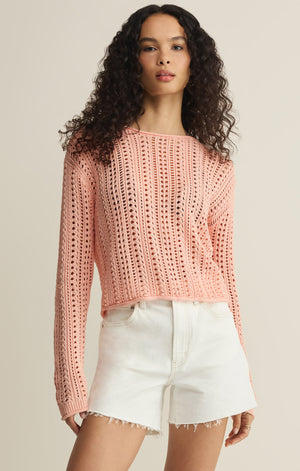 Z Supply Upland Crochet Sweater in Bellini Peach