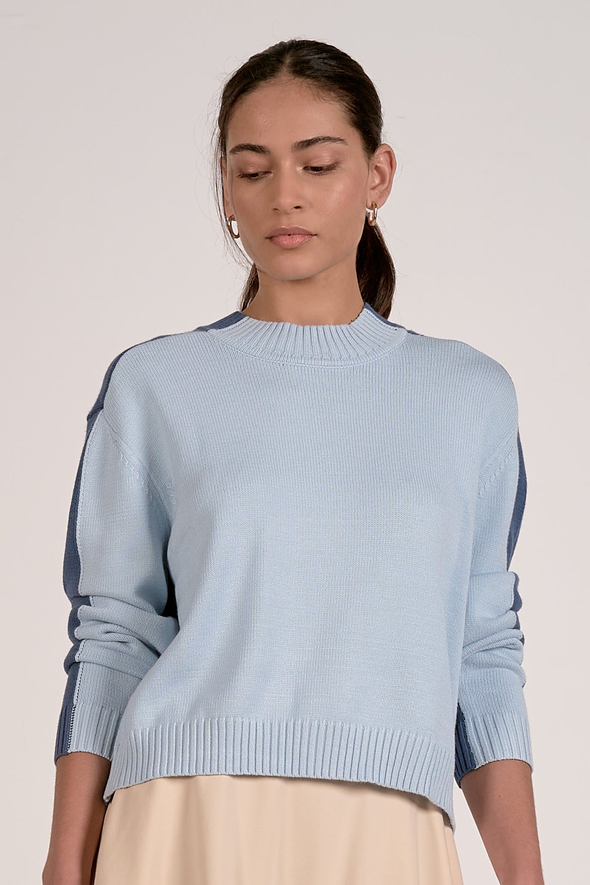 Blue Two Toned Crew Neck Sweater