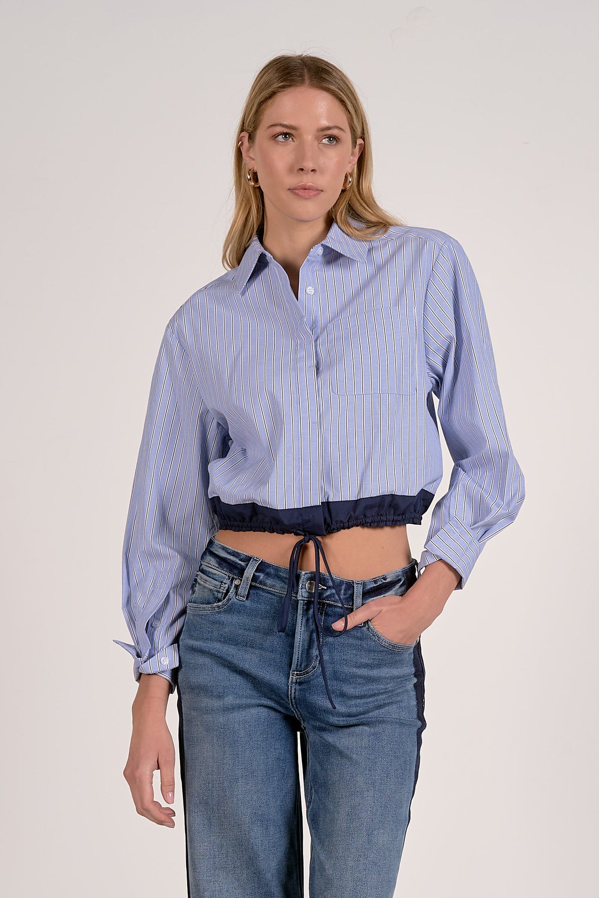 Striped Button Down Tie Waist Shirt