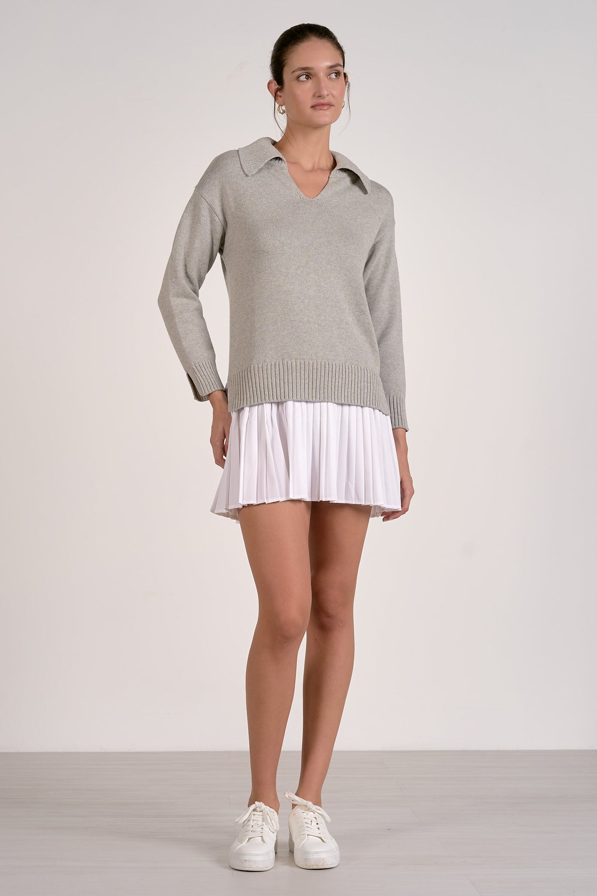 Grey Sweater Dress with Pleated White Skirt
