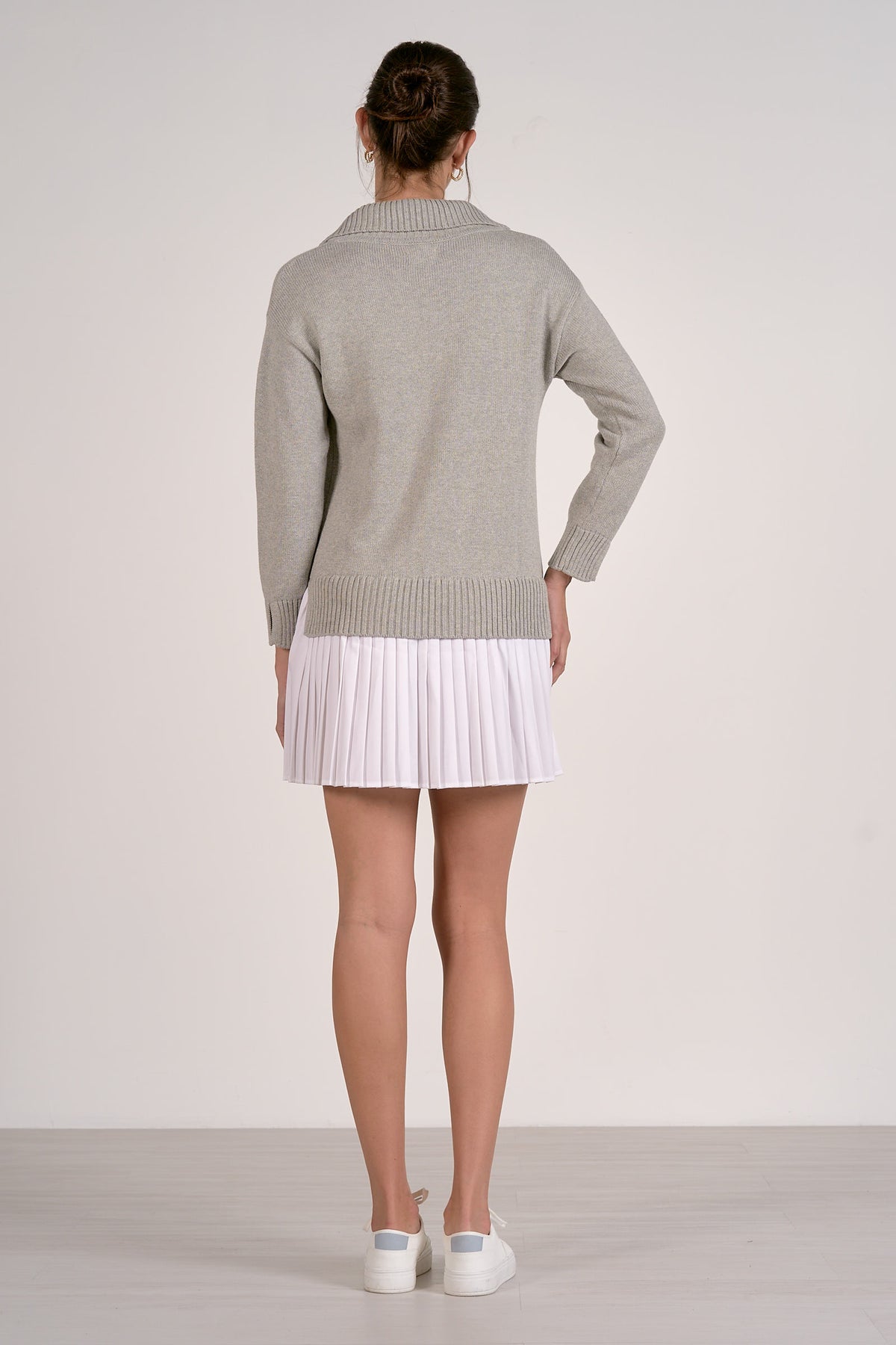 Grey Sweater Dress with Pleated White Skirt