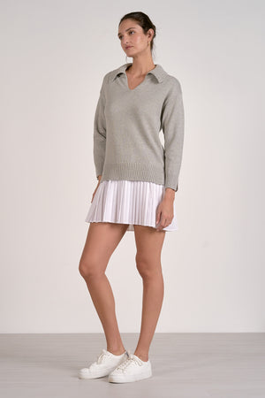 Grey Sweater Dress with Pleated White Skirt