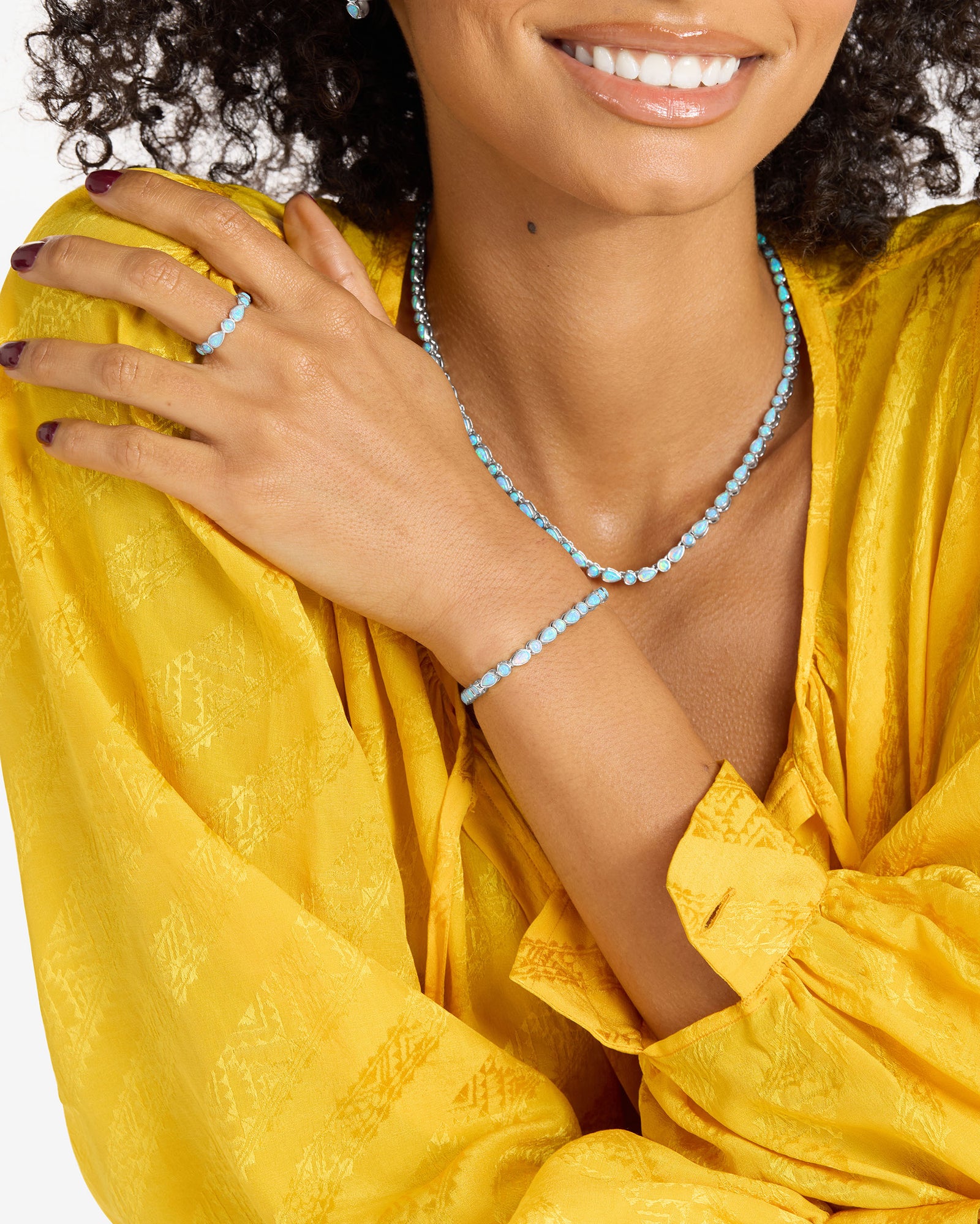 Melinda Maria Isla Tennis Bracelet in Silver Blue Opal