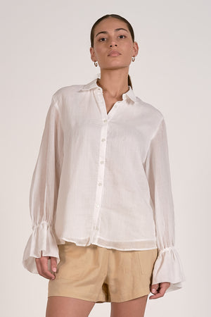 White Linen Button Up Top