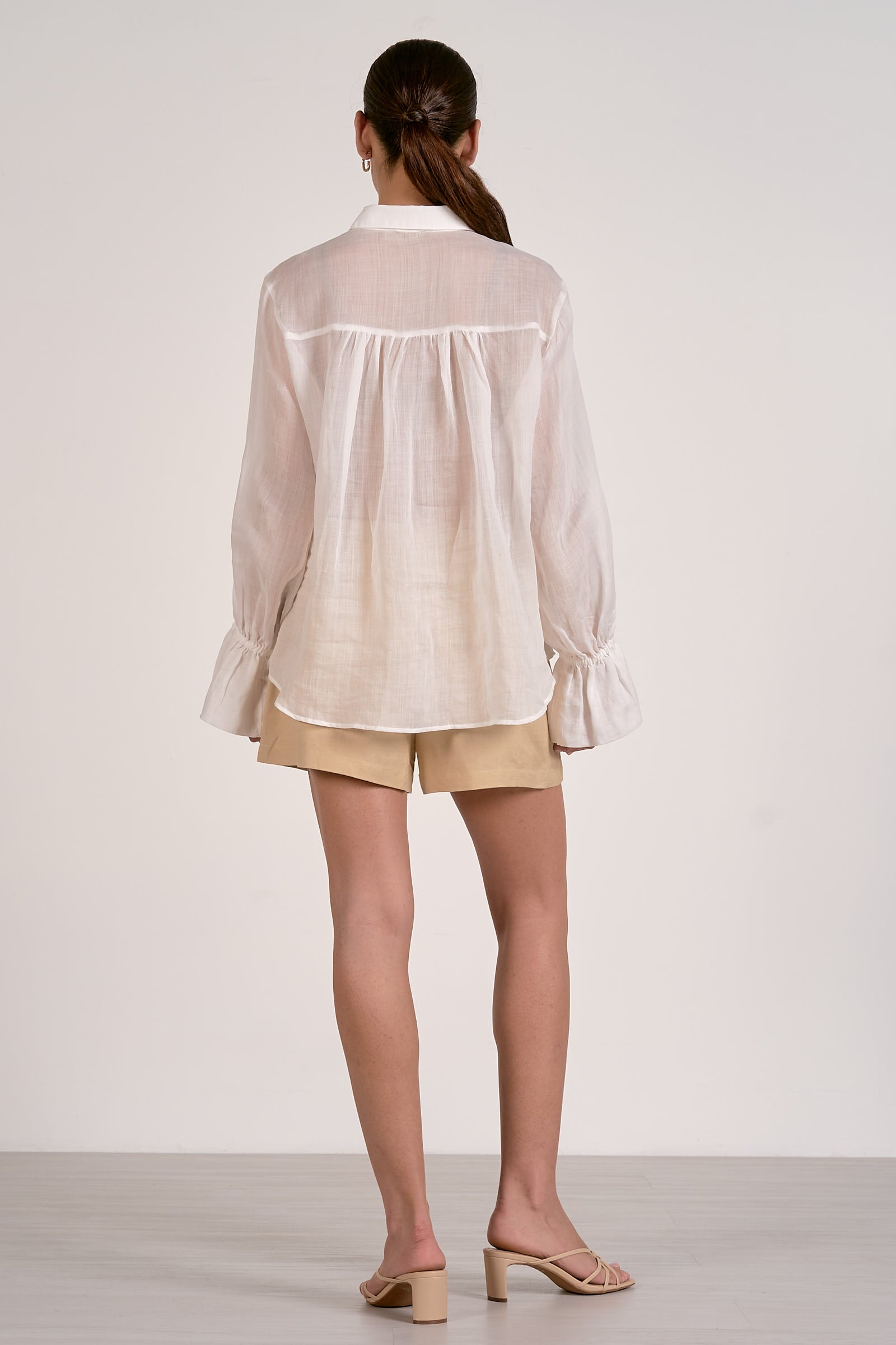 White Linen Button Up Top