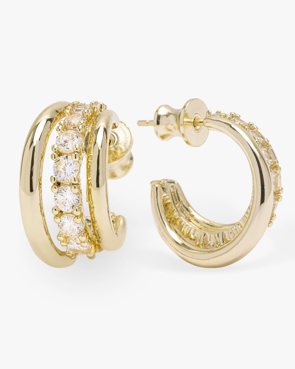 Melinda Maria Oh She Fancy Smooth &amp; Diamond Hoops in Gold