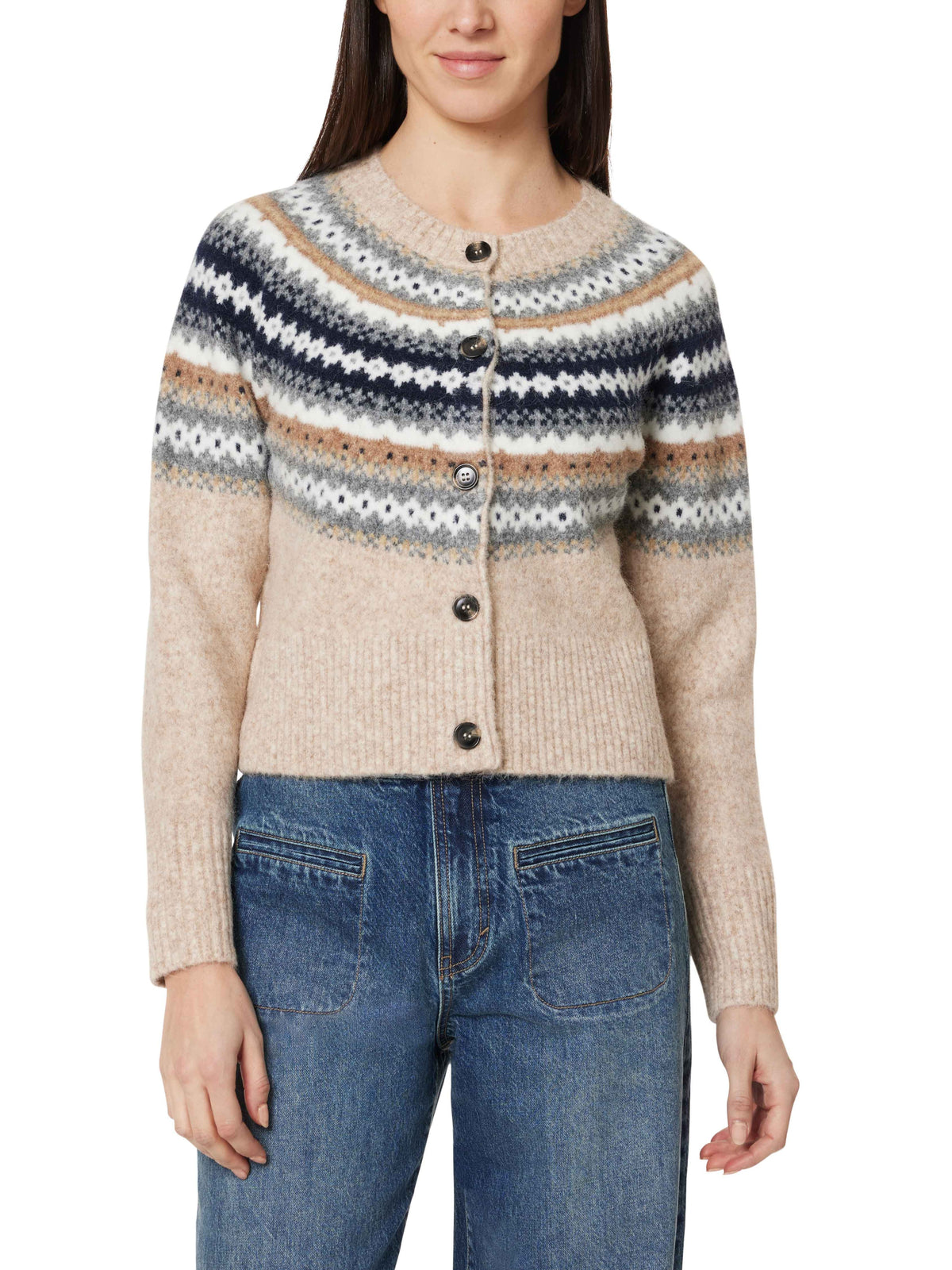 Snow Fair Isle Brown Cardigan Sweater