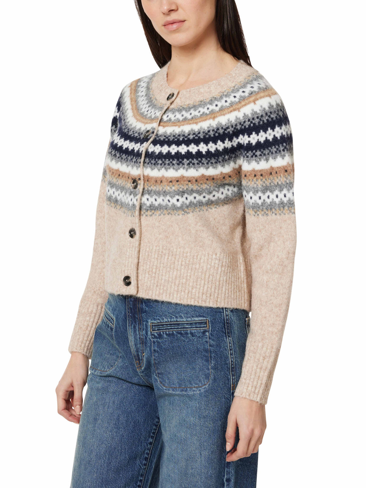Snow Fair Isle Brown Cardigan Sweater