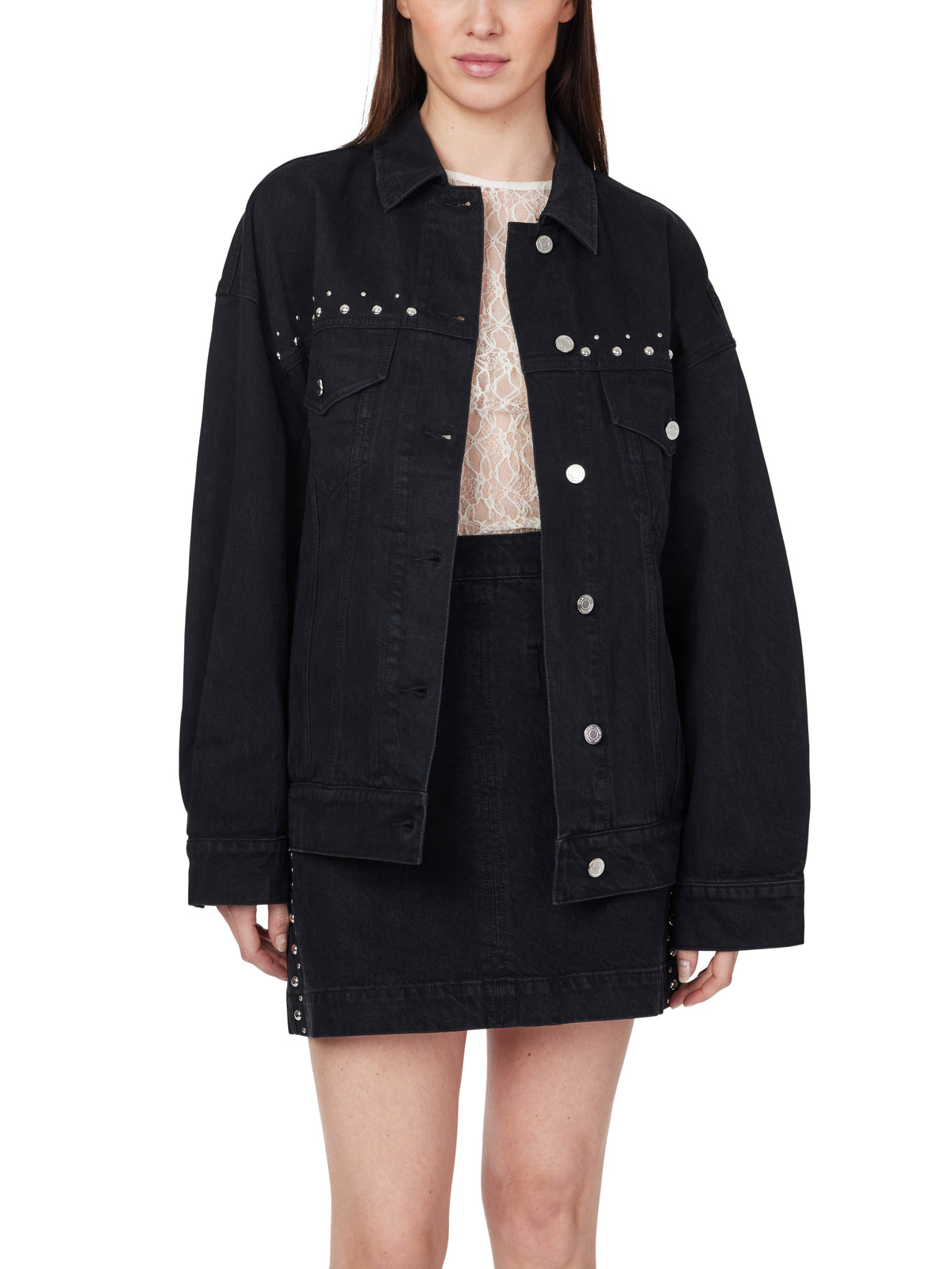 Habitual Black Boyfriend Studded Trucker Jacket