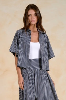 Pinstripe Short Sleeve Button Up
