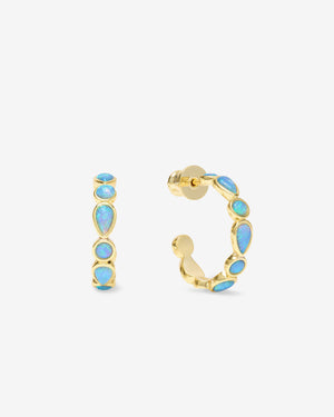 Melinda Maria Isla Large Hoops in Gold Blue Opal