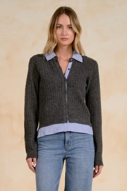 Collared Cardigan in Charcoal Blue