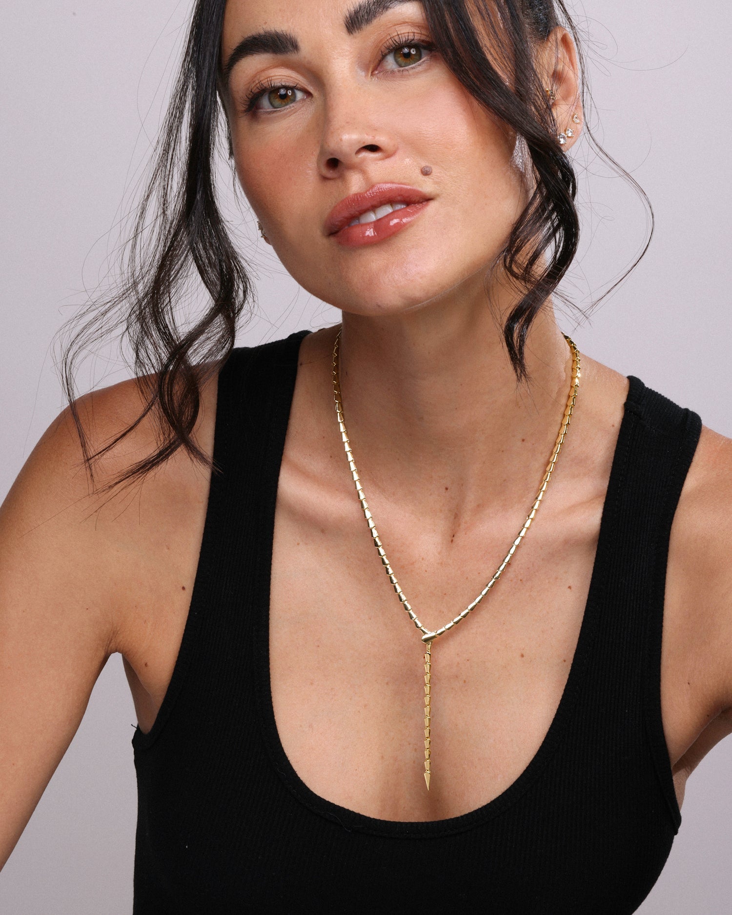 Melinda Maria Serpent Lariat Necklace in Gold