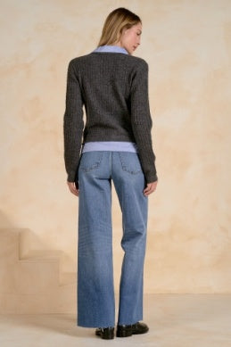 Collared Cardigan in Charcoal Blue