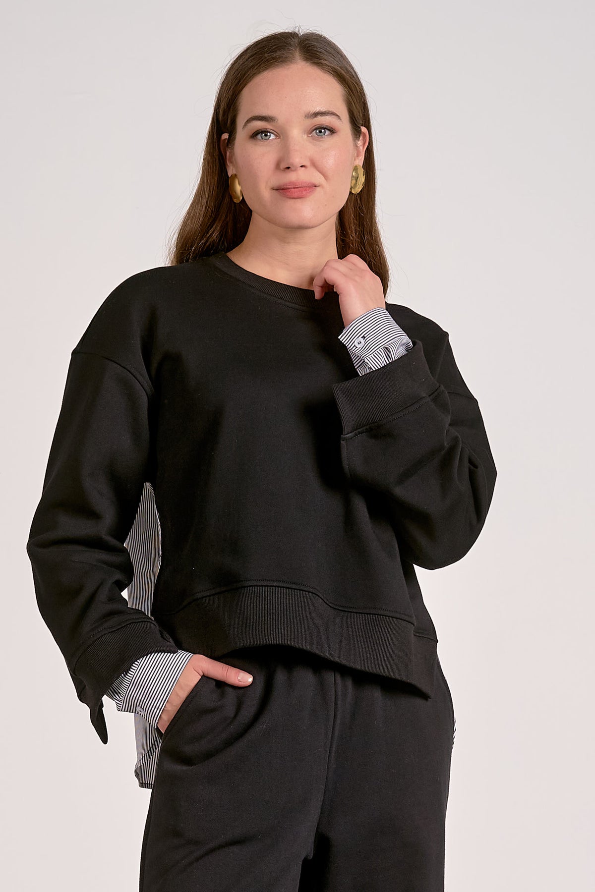 Double Layer Sweater with Striped Dress Shirt