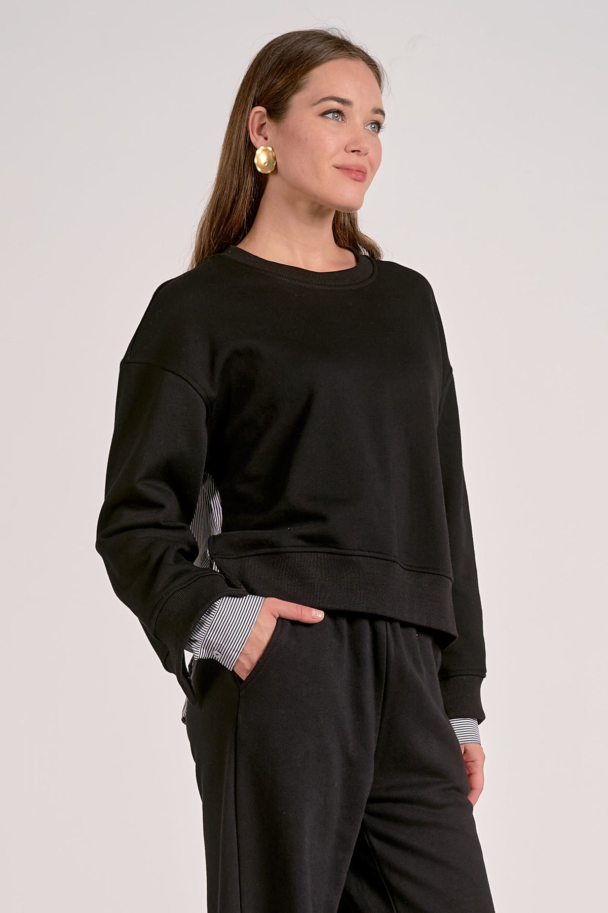 Double Layer Sweater with Striped Dress Shirt