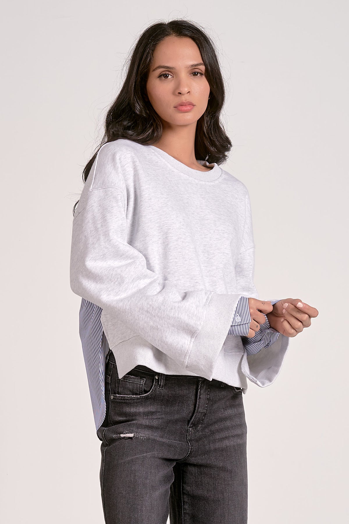 Double Layer Sweater with Striped Dress Shirt