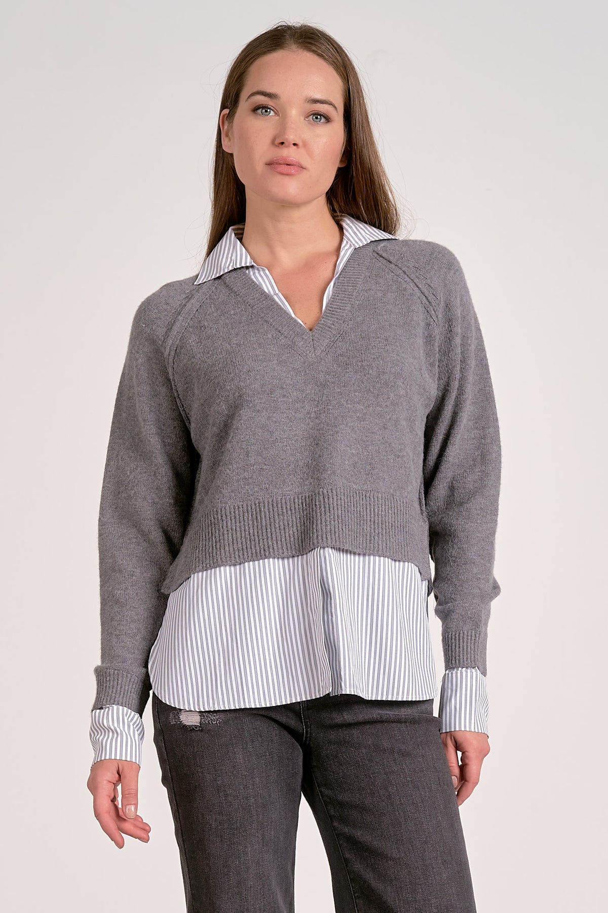 Grey Sweater Layered Dress Shirt