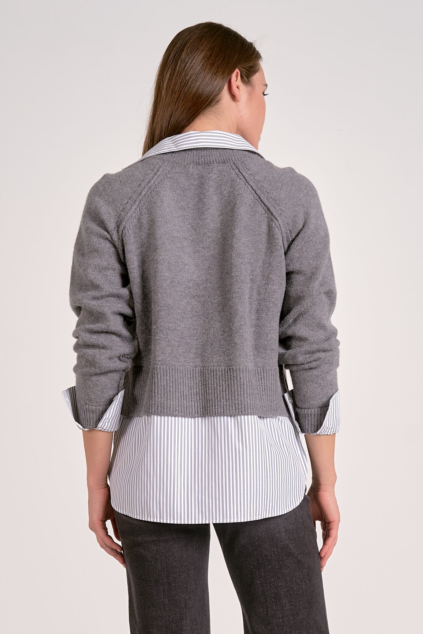 Grey Sweater Layered Dress Shirt