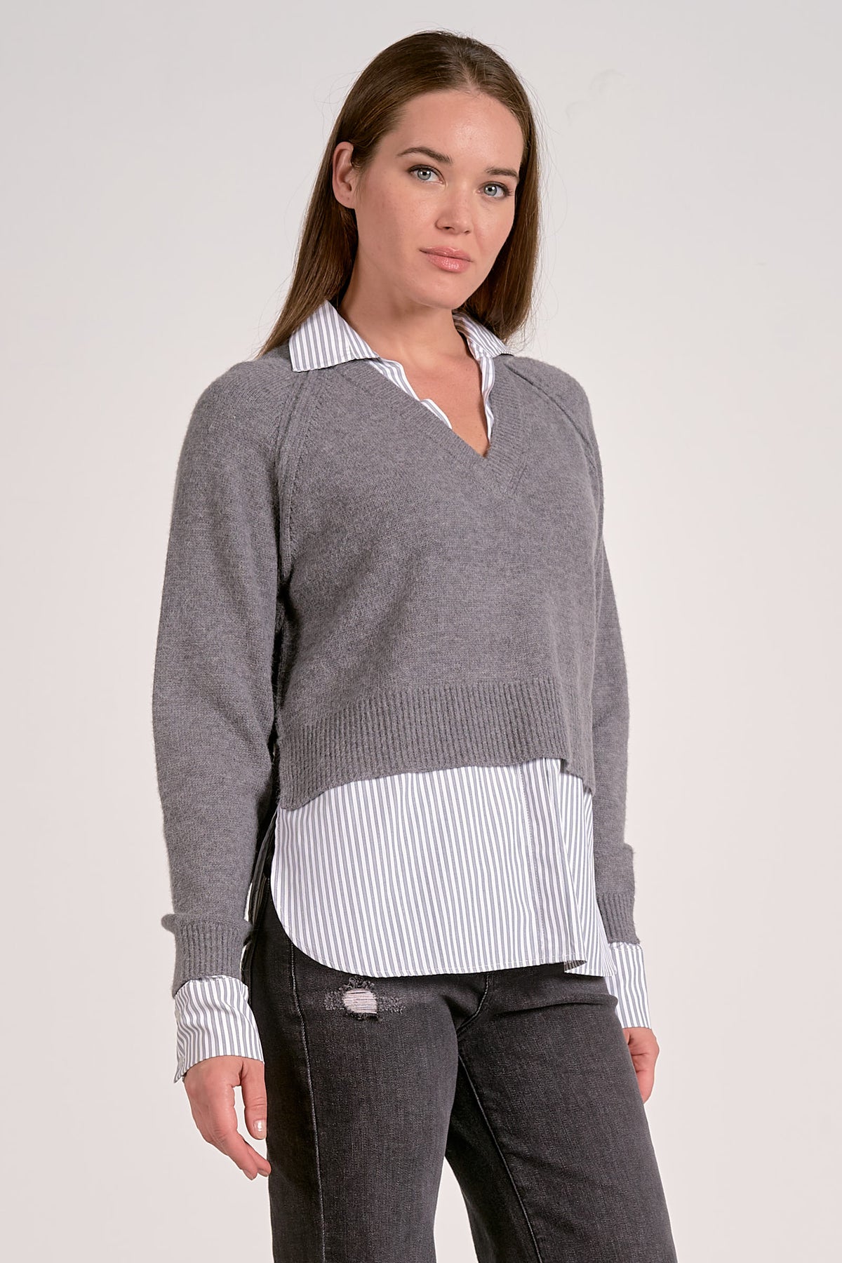 Grey Sweater Layered Dress Shirt