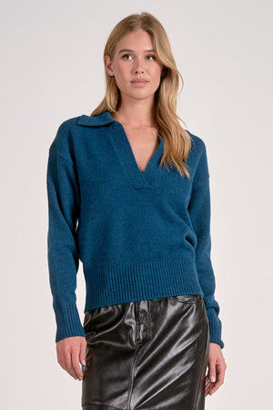 Collared Teal V-Neck Sweater