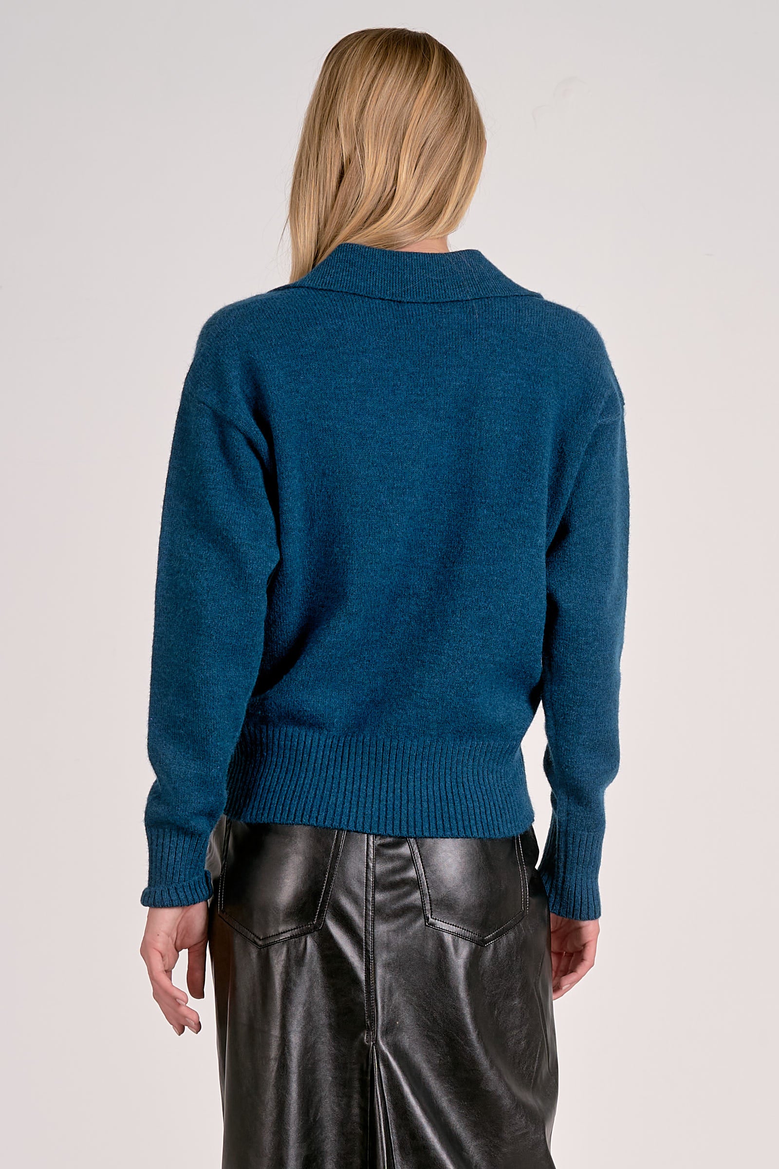 Collared Teal V-Neck Sweater