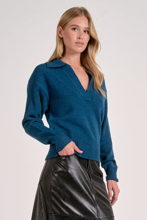 Collared Teal V-Neck Sweater