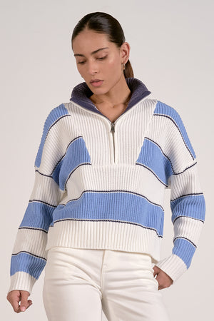 Striped Half Zip Blue Sweater