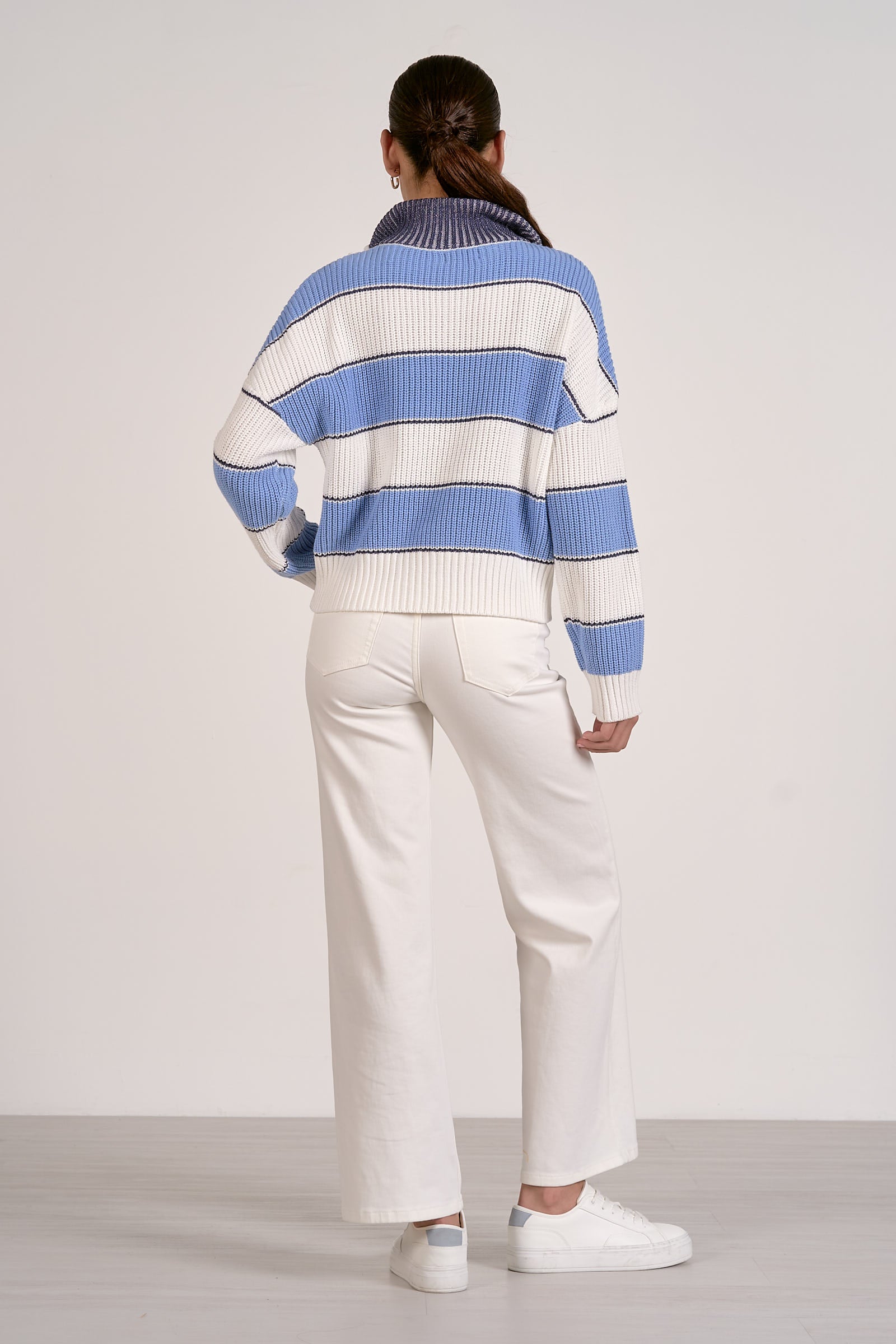 Striped Half Zip Blue Sweater