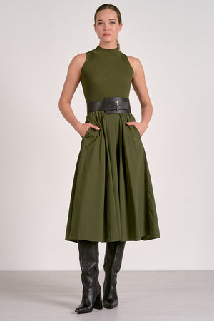 Ribbed Tank Dress in Olive Green