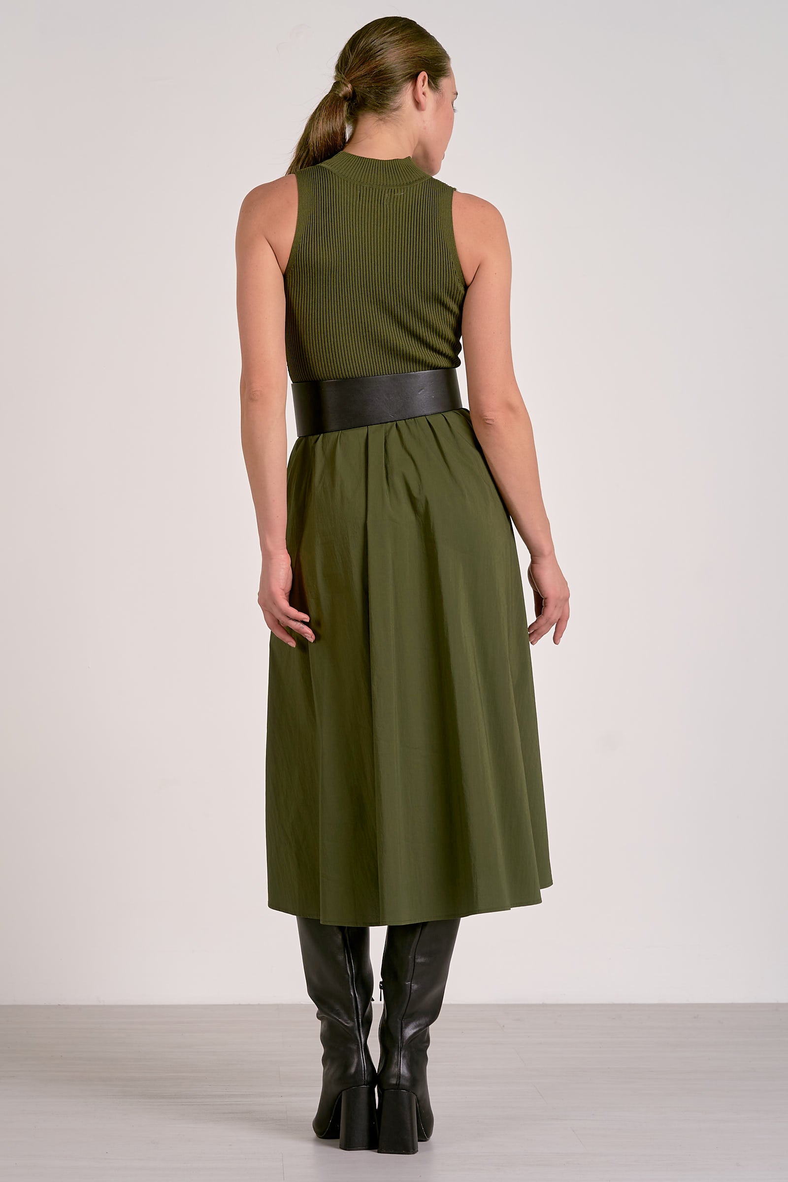 Ribbed Tank Dress in Olive Green