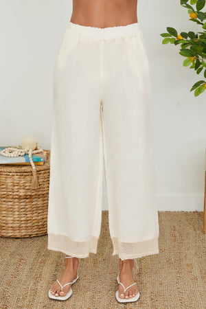 Mesh Hem Wide Leg Linen Pants