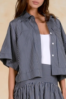Pinstripe Short Sleeve Button Up