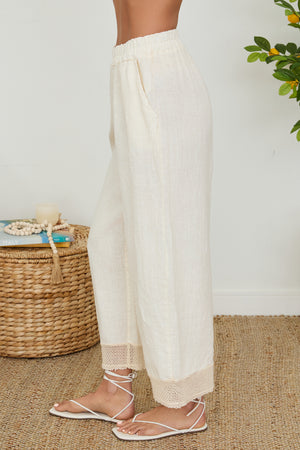 Mesh Hem Wide Leg Linen Pants