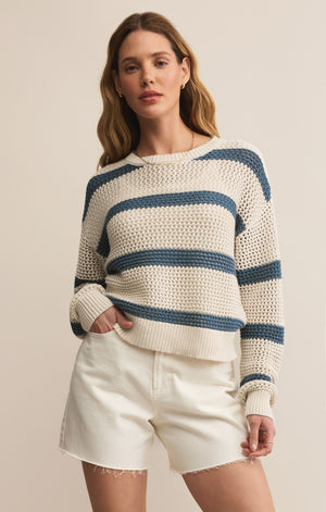 Z Supply Broadbeach Striped Slate Blue Sweater