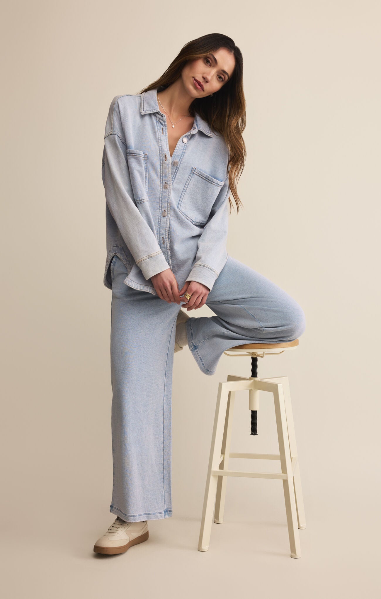 Z Supply ALL DAY KNIT DENIM Washed Indigo  JACKET