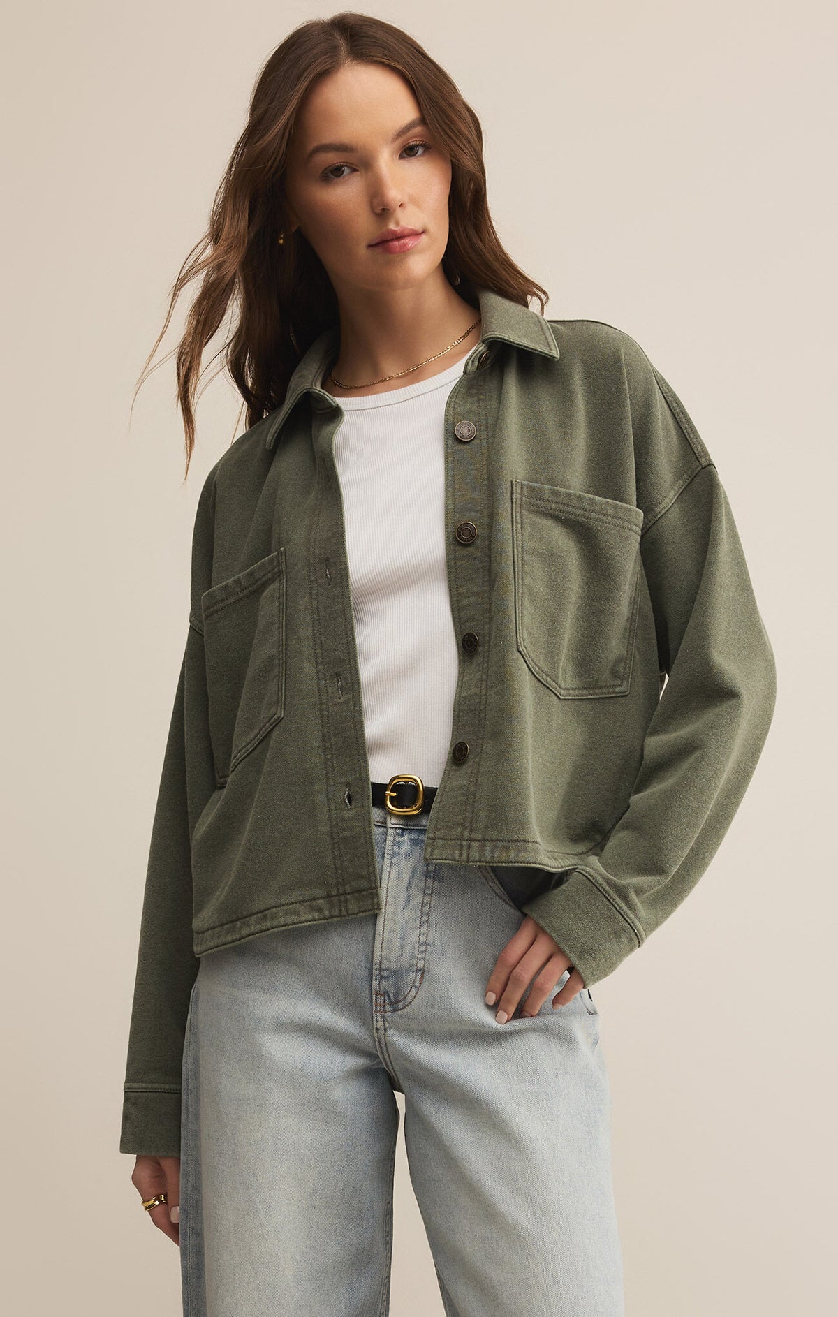 Z Supply All Day Cropped Knit Jacket in Hunter Green 