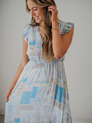Paisley Blue Print Maxi Dress