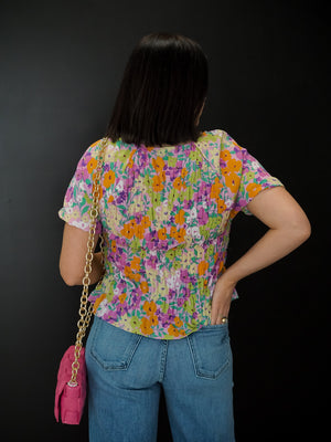Sanctuary V-NECK MULTI COLORED SMOCKED TOP