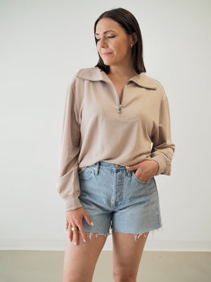 Z Supply Relaxed Half Zip Sweatshirt - Feather Taupe