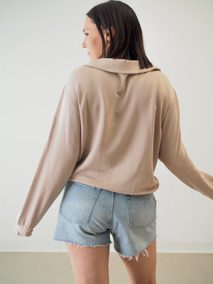 Z Supply Relaxed Half Zip Sweatshirt - Feather Taupe