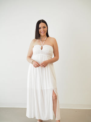 Honeymooner White Halter Maxi Dress