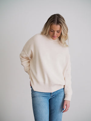 High neck chunky knit over sized sweater PALE BEIGE