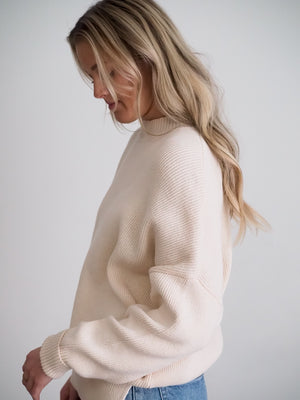High Neck Chunky Knit Oversized Pale Beige Sweater